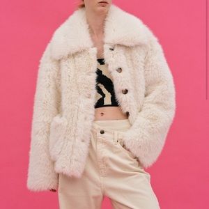 Source Unknown Lapels Faux Fur Coat | Cream